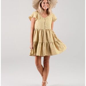 Rylee + Cru Citron Eyelet Dolly Mini Babydoll Dress Natural Boho Small